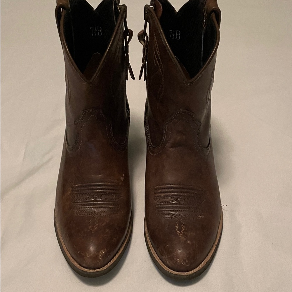 Brown Leather Western Boots mid calf zip